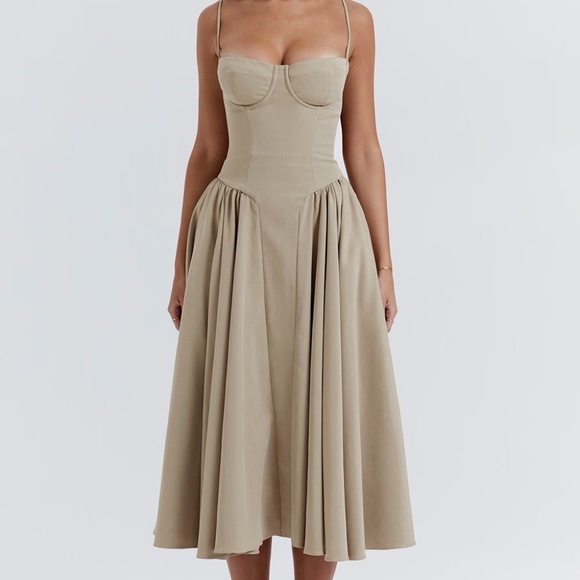 House of CB SAMARIA Elm Taupe Corset Sundress - Picture 1 of 5